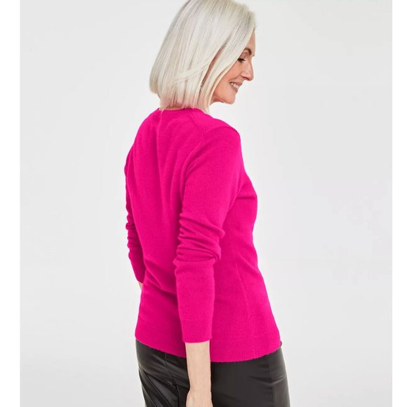 NWT 100% Cashmere V-Neck Pink Flame Sweater L - Picture 5 of 6